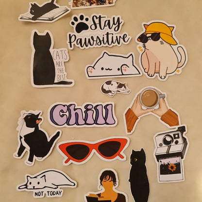 cute cat aesthetic sticker collection with fun and minimal designs