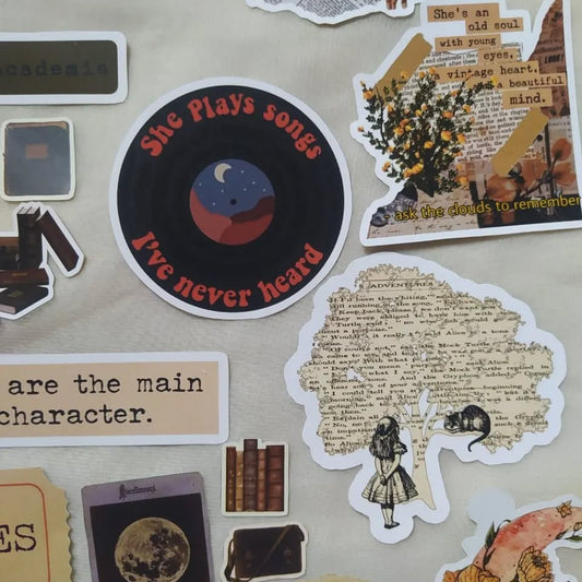 dark academia aesthetic sticker pack with vintage study themed designs