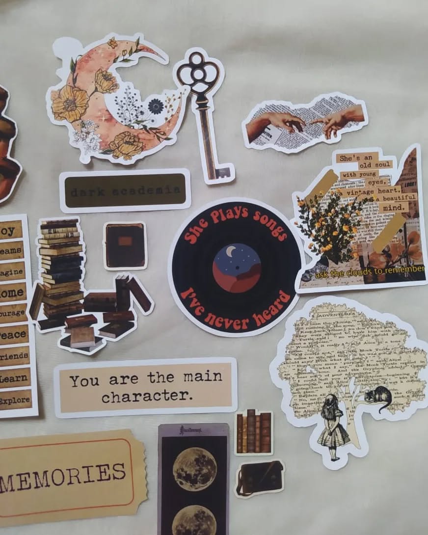 full set of dark academia stickers for aesthetic journaling and study theme