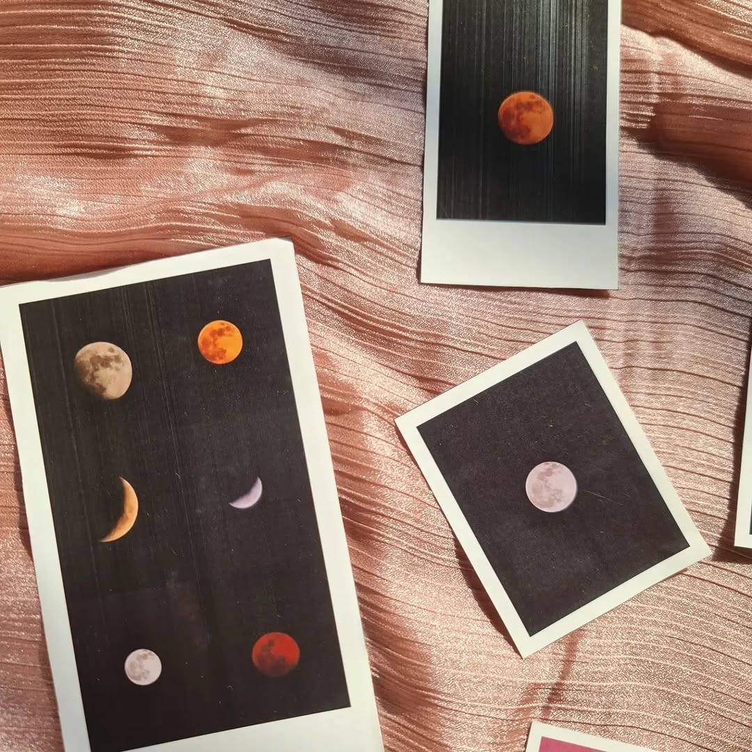 moon aesthetic photo stickers with minimal space and polaroid style design