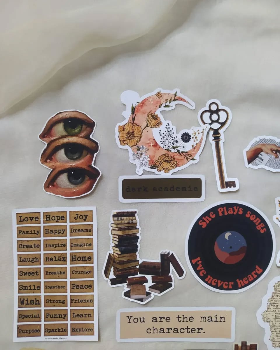Academia Aesthetic Sticker Pack – Dark Academia Collection (Vintage Style) | Artea.pk