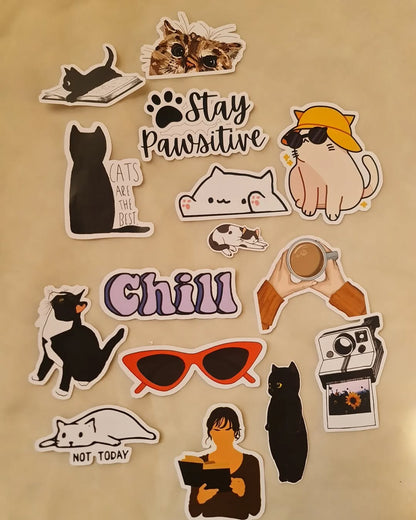 full set of cat themed stickers for aesthetic and fun use
