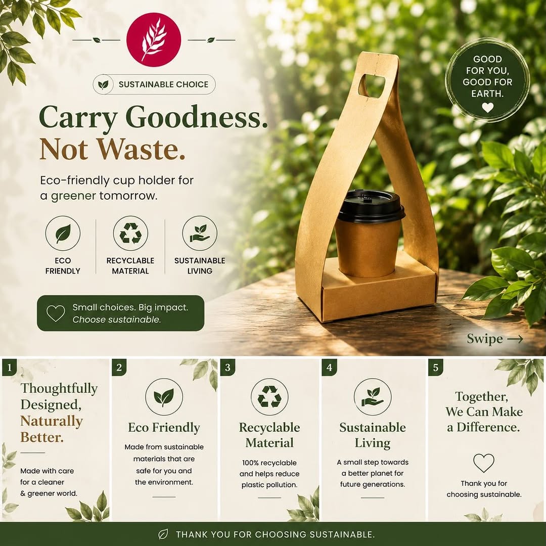 Eco-Friendly Kraft Cup Carrier — Single Cup Holder | 100% Recyclable