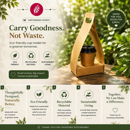Eco-Friendly Kraft Cup Carrier — Single Cup Holder | 100% Recyclable