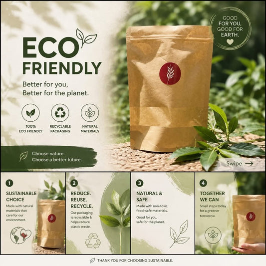 Eco-Friendly Kraft Paper Stand-Up Pouch (Doypack) — 100% Recyclable Food Safe Packaging